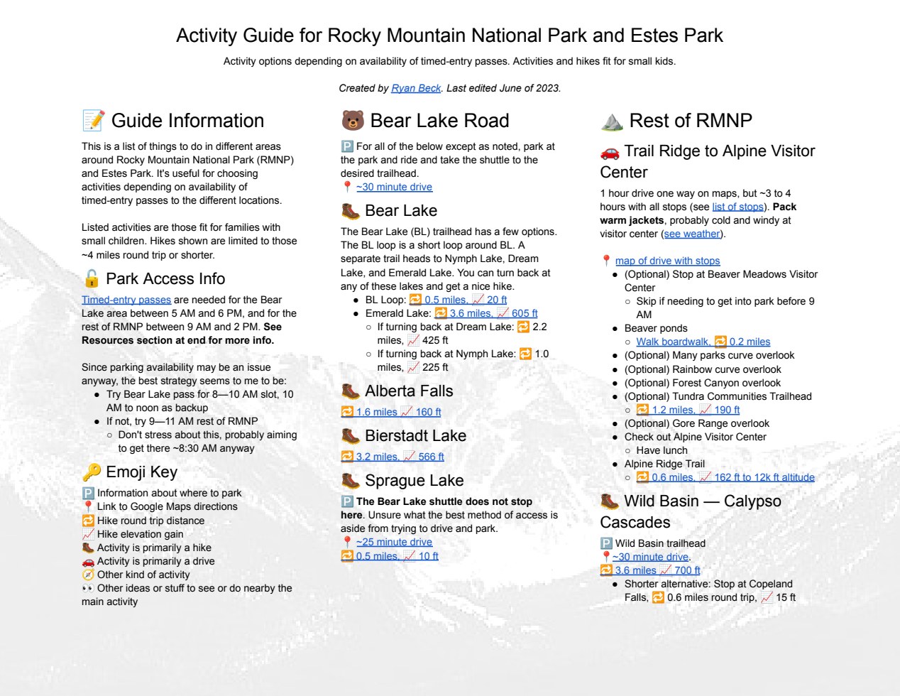First page of the Rocky Mountain National Park activity guide